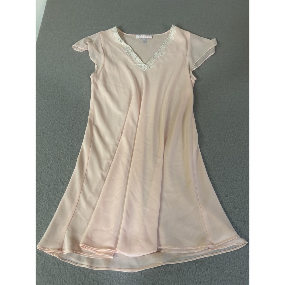 Oscar de la Renta Pink Label Nightgown‎ Womens Medium Pink Lace V Neck Sheer